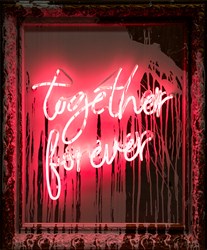 Together Forever by Mr. Brainwash - Neon and Acrylic on Framed Mirror sized 25x30 inches. Available from Whitewall Galleries